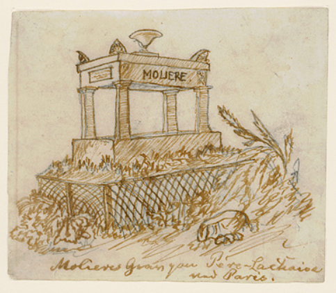 Х.К. Андерсен. Могила Мольера в Пер-Лашезе в Париже. Кладбище Пер-Лашез, Париж, Франция. 7 апреля 1843 года