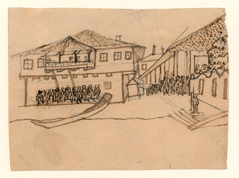 Х.К. Андерсен. Рисунок деревни Курутшеме. Стамбул, Турция. 1841 год
