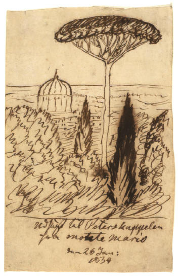 Х.К. Андерсен. Вид на купол собора Святого Петра с Монте-Марио, 26 января 1834 года, Рим, Италия