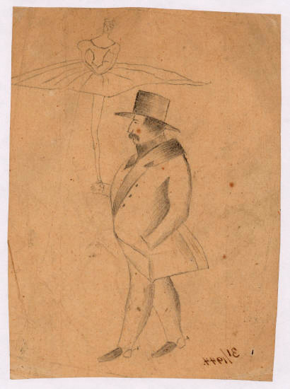 Х.К. Андерсен. Рисунок джентльмена в шляпе и танцовщицы