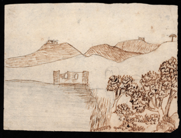 Х.К. Андерсен. Горный пейзаж с руинами и деревьями
