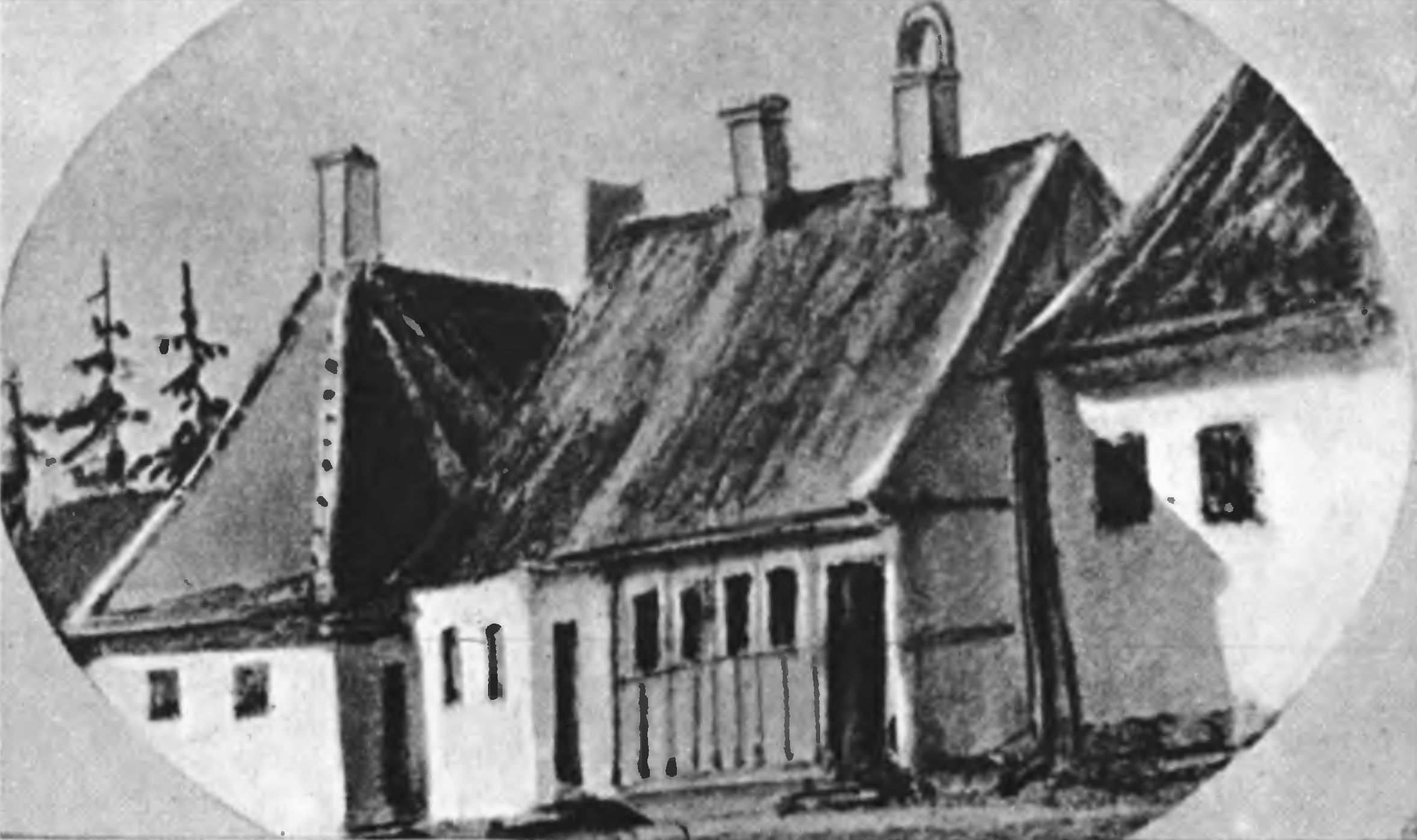 Дом в Оденсе, где вырос Андерсен. С акварели Й.Т. Ханк. 1836