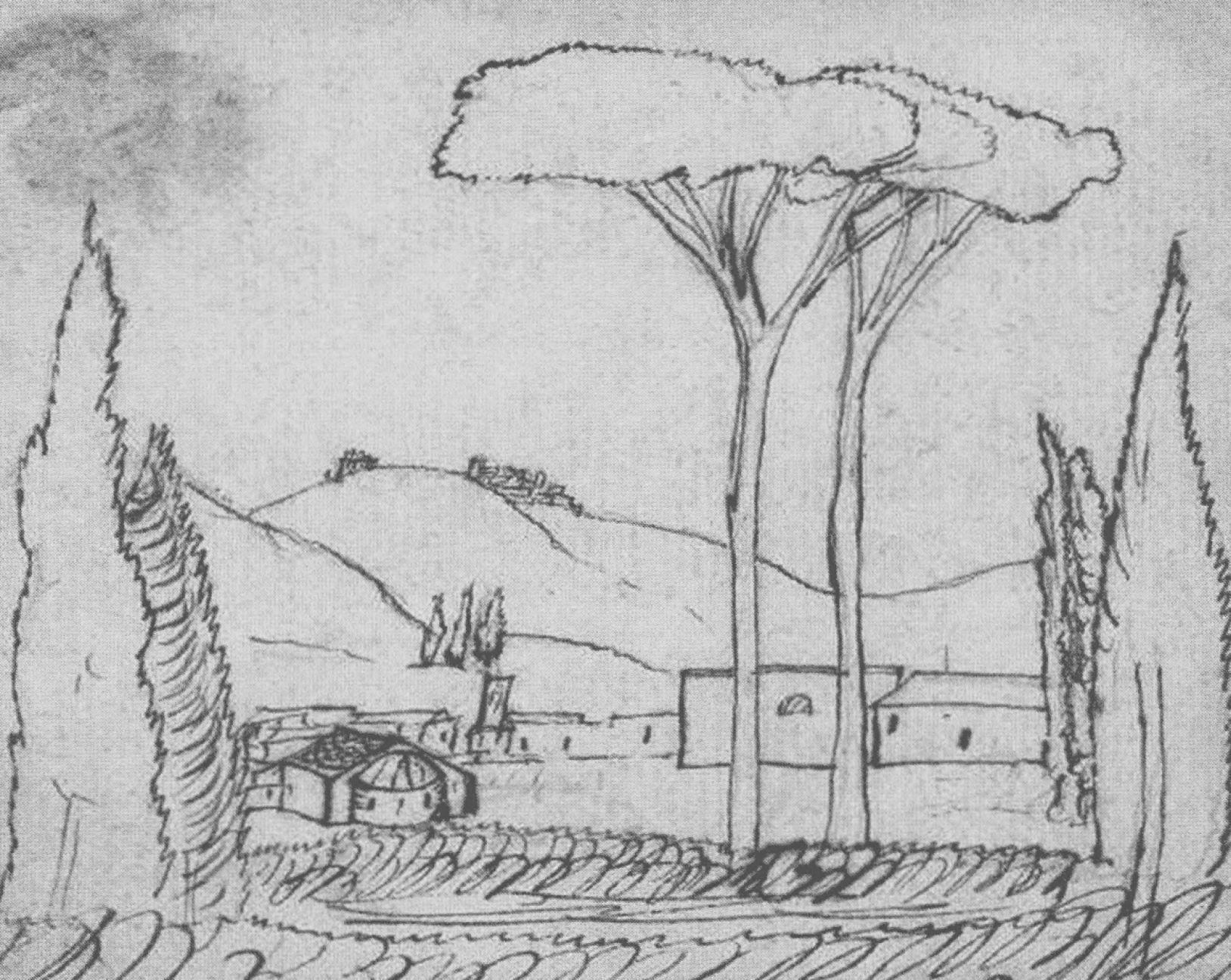 Итальянская деревня. Зарисовка Андерсена во время поездки по Италии в 1833—1834 годах