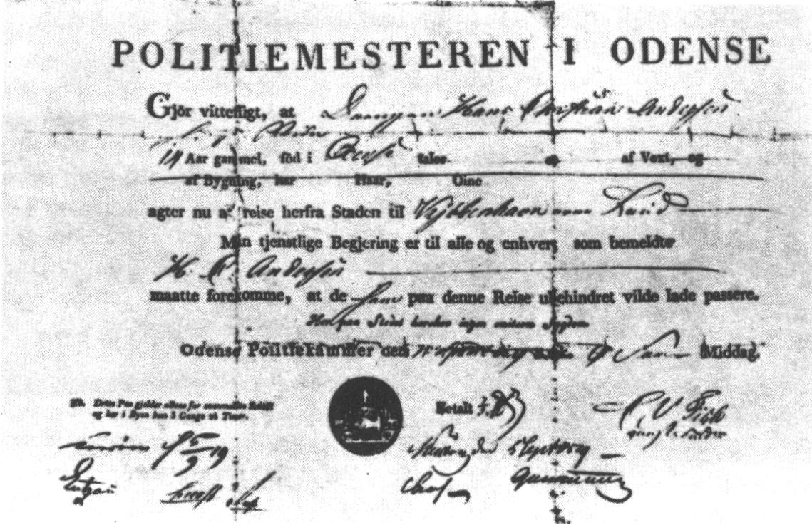 Паспорт Андерсена, выписанный 5 сентября 1819 г.