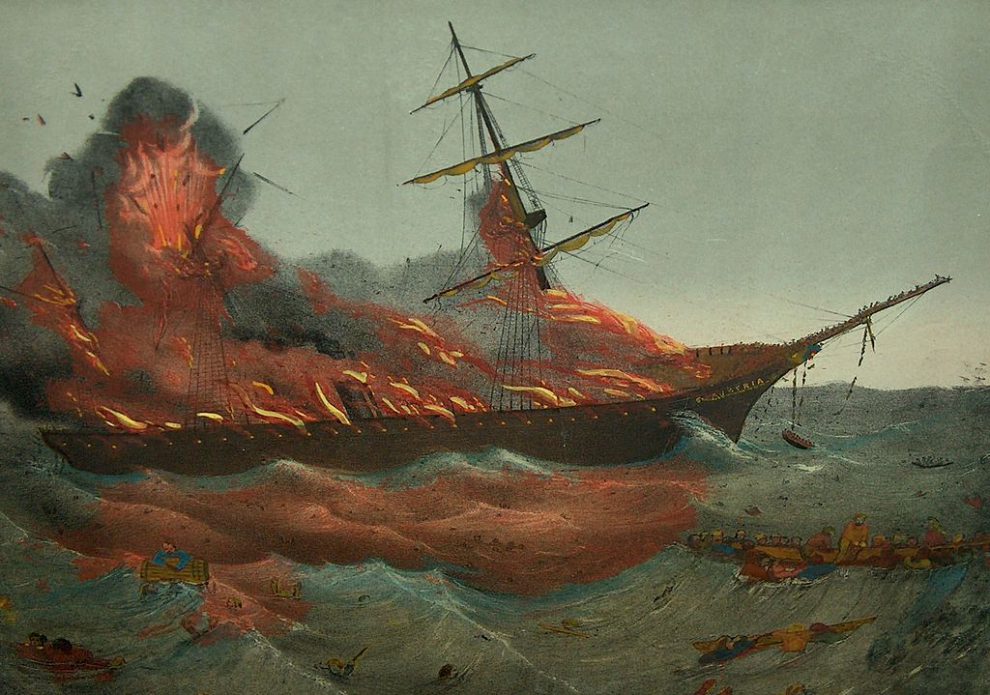 Пожар на пароходе «Австрия». Картина неизвестного автора. XIX век