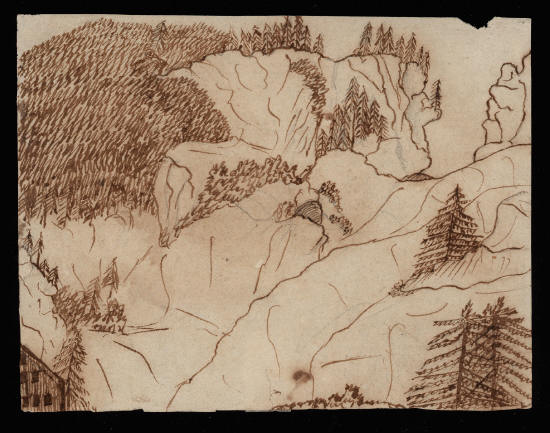 Х.К. Андерсен. Рисунок горного пейзажа с хвойными деревьями, 2 сентября 1833 года