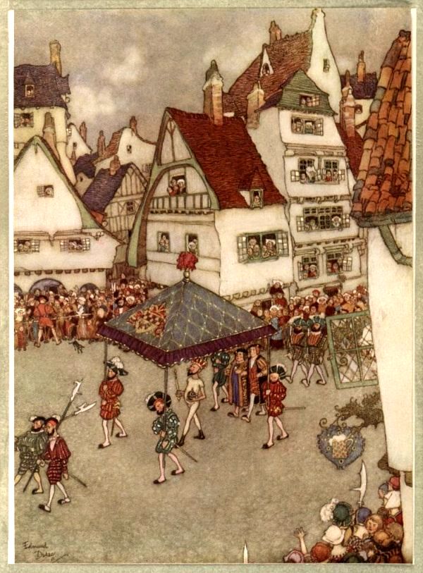 Иллюстрации Эдмунда Дюлака к сказке «Новое платье короля»