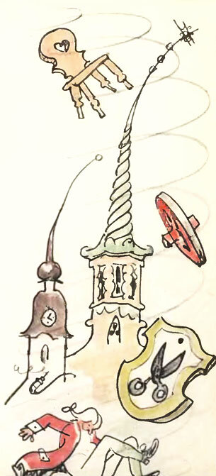 Иллюстрации Анатолия Кокорина к сказке «Как буря перевесила вывески»