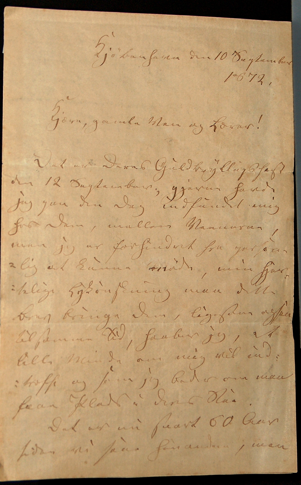 Письмо Андерсена Феддеру Карстенсу в Оденсе по случаю его золотой свадьбы 12 сентября 1872 года