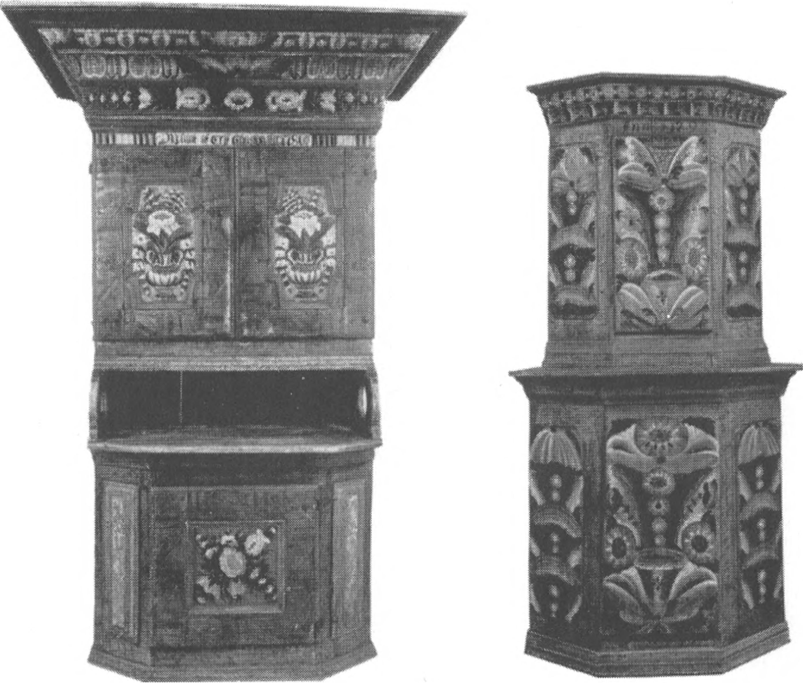 Далекарлийские шкафы с характерным цветочным орнаментом, 1780 и 1795 гг.